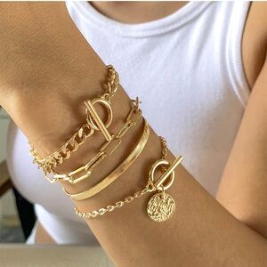 Gold Stack Chain Bracelet Set
